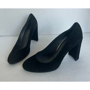 Stuart Weitzman Black Suede Almond Toe Block High Heel Slip On Pump Shoes 8.5M